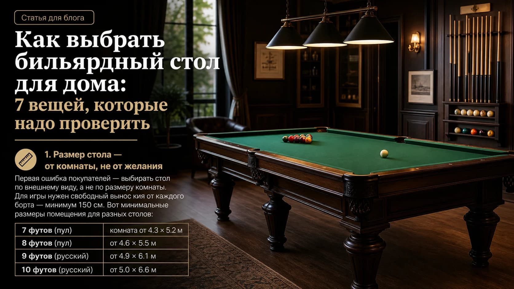 Как выбрать бильярдный стол для дома: 7 вещей, которые надо проверить
